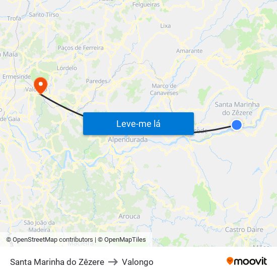 Santa Marinha do Zêzere to Valongo map