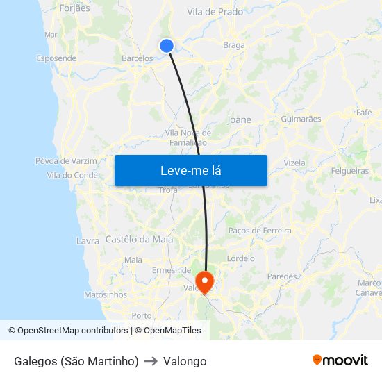 Galegos (São Martinho) to Valongo map