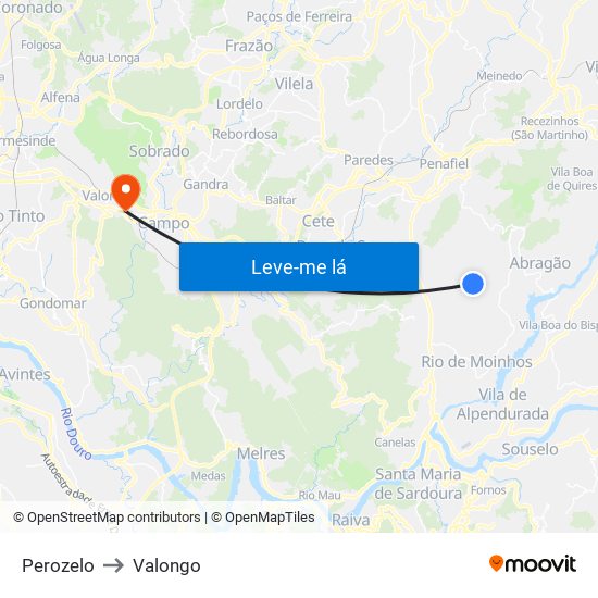 Perozelo to Valongo map