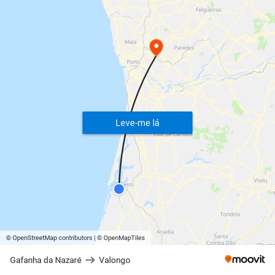 Gafanha da Nazaré to Valongo map