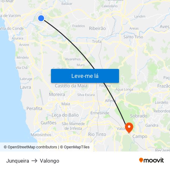 Junqueira to Valongo map