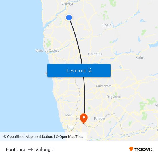 Fontoura to Valongo map