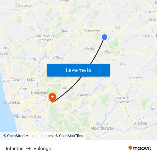 Infantas to Valongo map