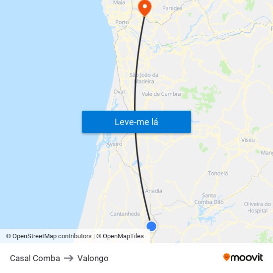 Casal Comba to Valongo map