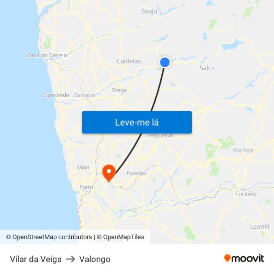 Vilar da Veiga to Valongo map