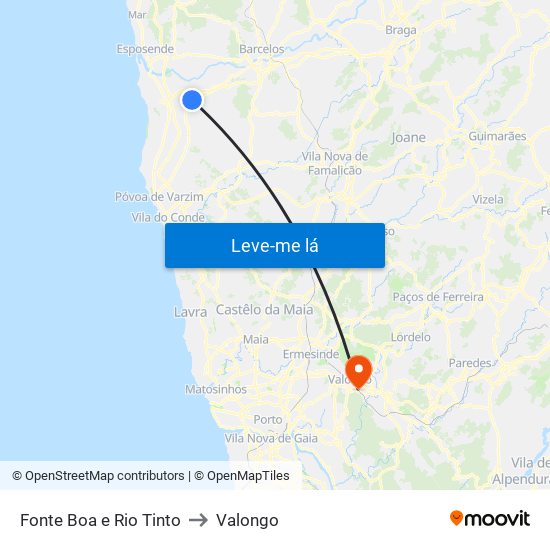 Fonte Boa e Rio Tinto to Valongo map