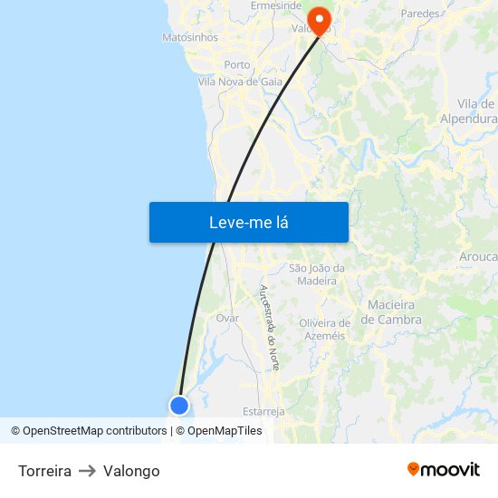 Torreira to Valongo map