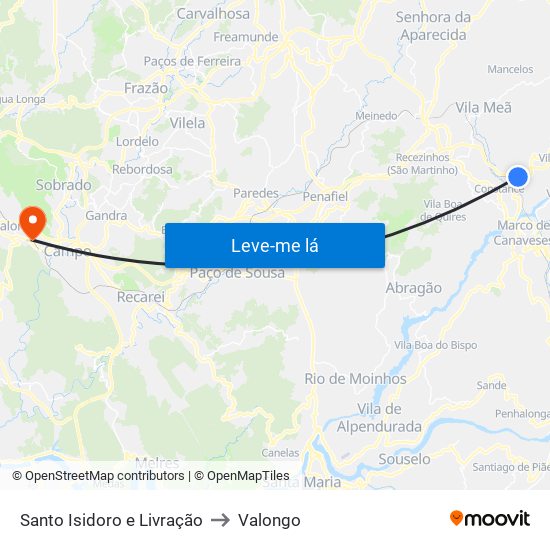 Santo Isidoro e Livração to Valongo map