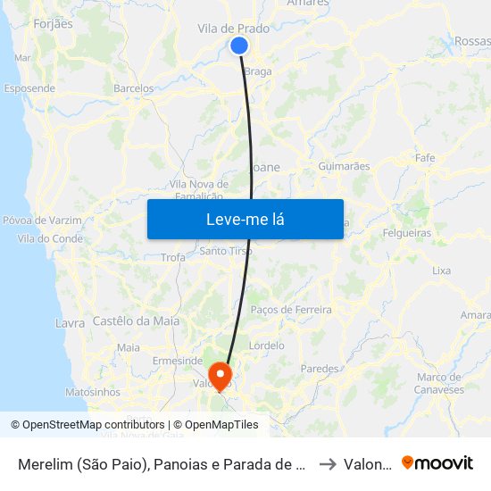 Merelim (São Paio), Panoias e Parada de Tibães to Valongo map