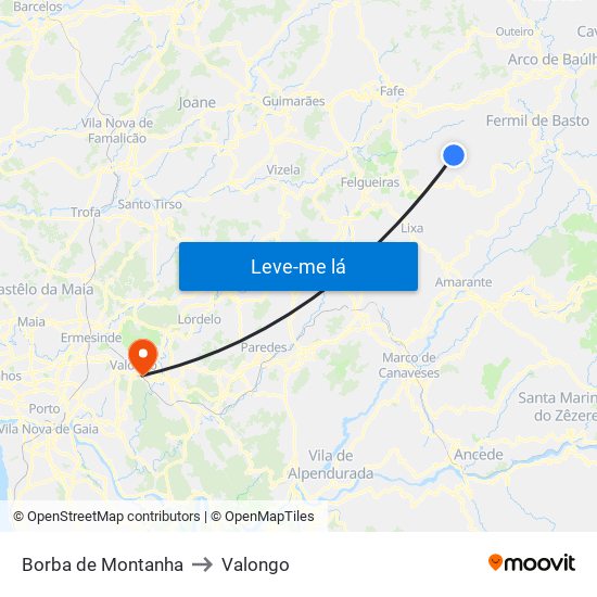 Borba de Montanha to Valongo map