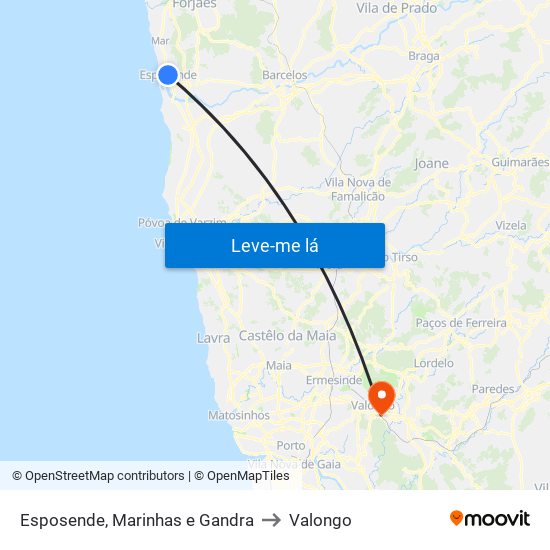Esposende, Marinhas e Gandra to Valongo map