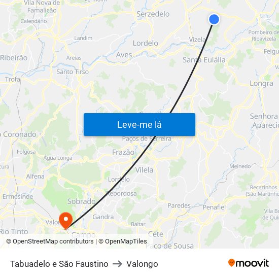 Tabuadelo e São Faustino to Valongo map