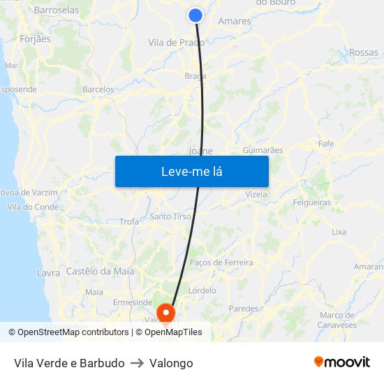 Vila Verde e Barbudo to Valongo map