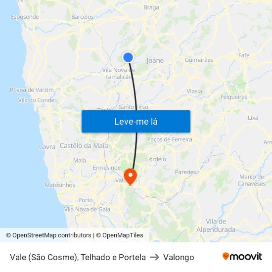 Vale (São Cosme), Telhado e Portela to Valongo map