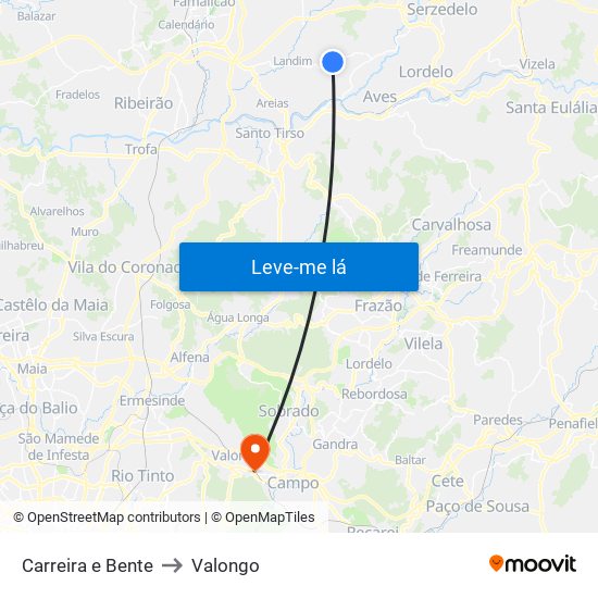 Carreira e Bente to Valongo map