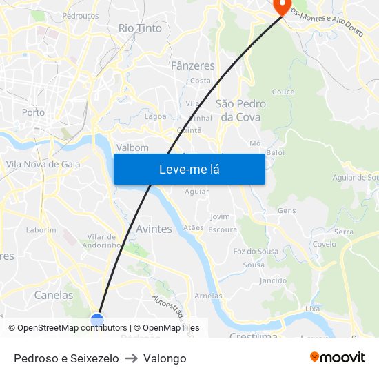 Pedroso e Seixezelo to Valongo map