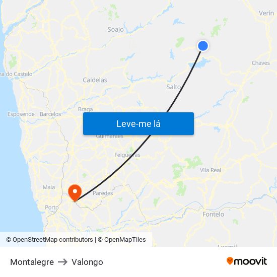 Montalegre to Valongo map