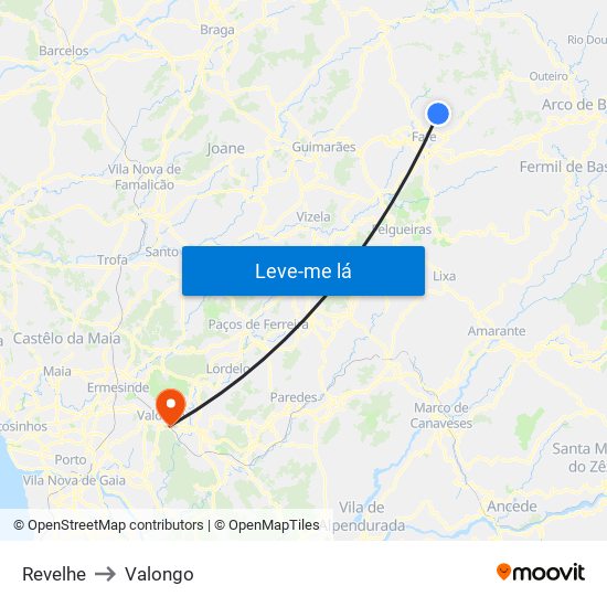 Revelhe to Valongo map