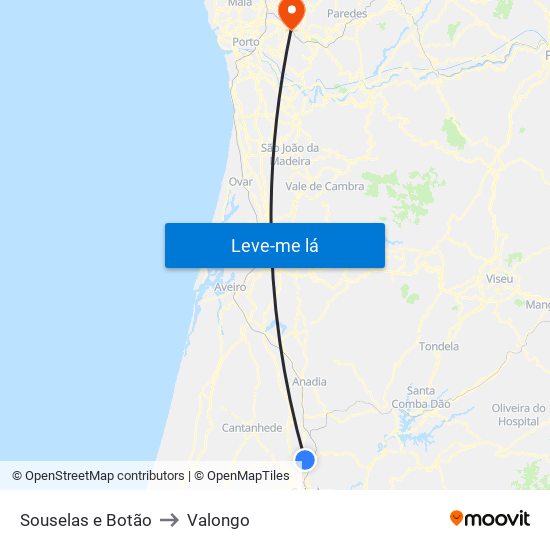 Souselas e Botão to Valongo map