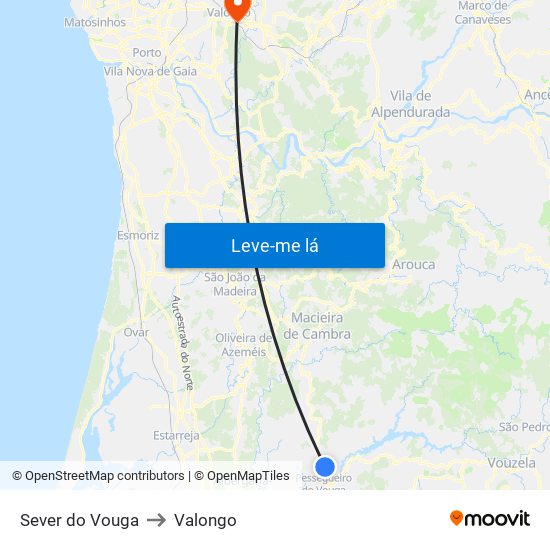 Sever do Vouga to Valongo map