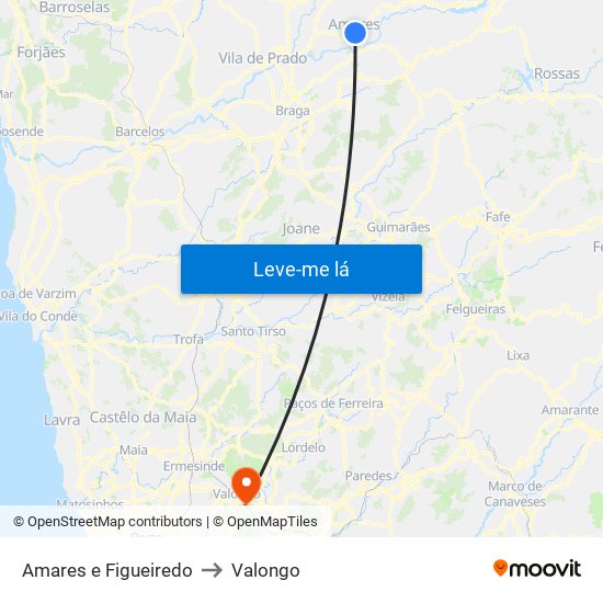 Amares e Figueiredo to Valongo map