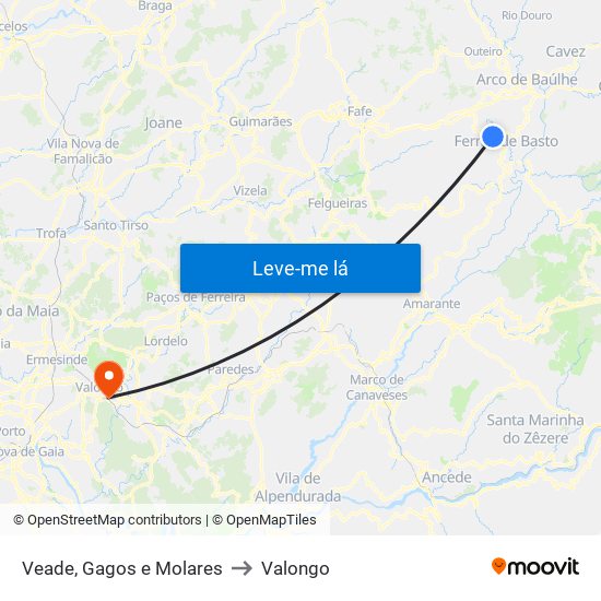 Veade, Gagos e Molares to Valongo map