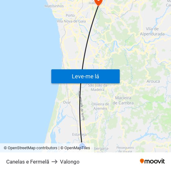 Canelas e Fermelã to Valongo map