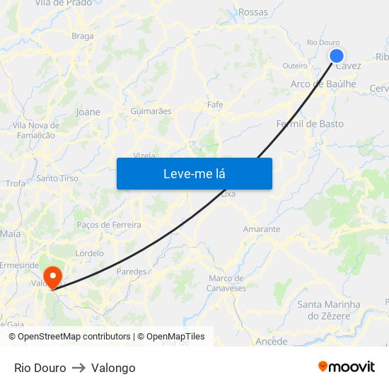 Rio Douro to Valongo map