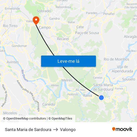 Santa Maria de Sardoura to Valongo map