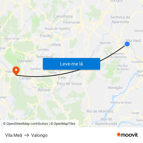 Vila Meã to Valongo map