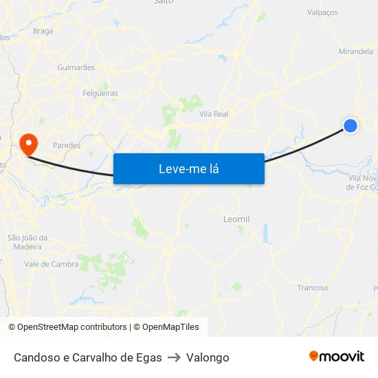 Candoso e Carvalho de Egas to Valongo map