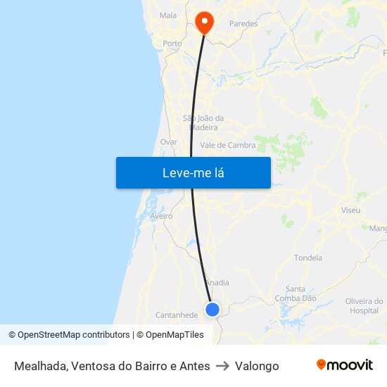 Mealhada, Ventosa do Bairro e Antes to Valongo map