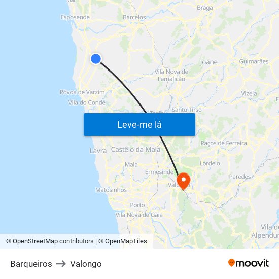 Barqueiros to Valongo map