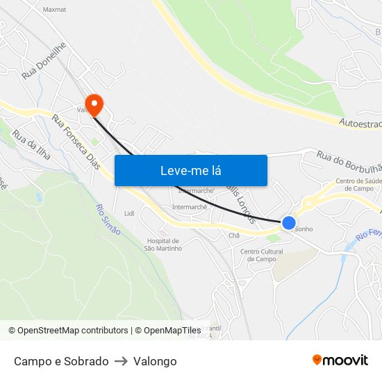 Campo e Sobrado to Valongo map