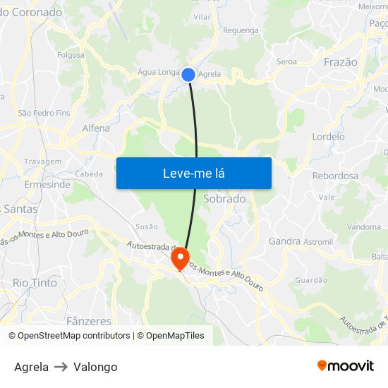 Agrela to Valongo map