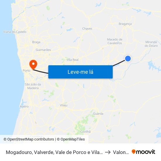 Mogadouro, Valverde, Vale de Porco e Vilar de Rei to Valongo map