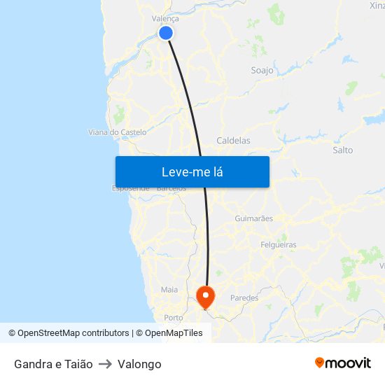 Gandra e Taião to Valongo map