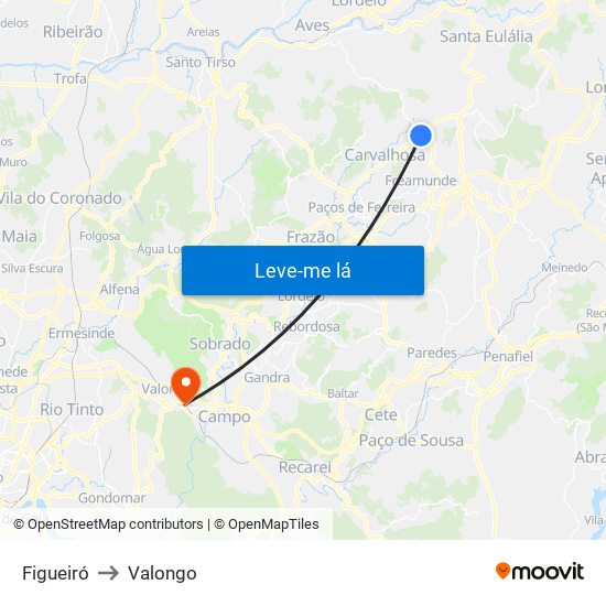 Figueiró to Valongo map