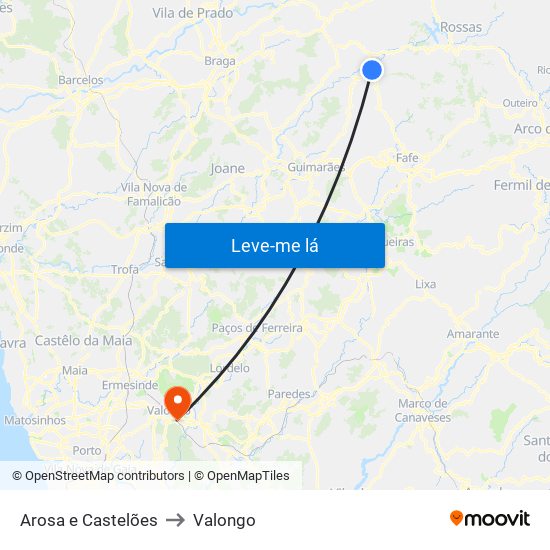 Arosa e Castelões to Valongo map