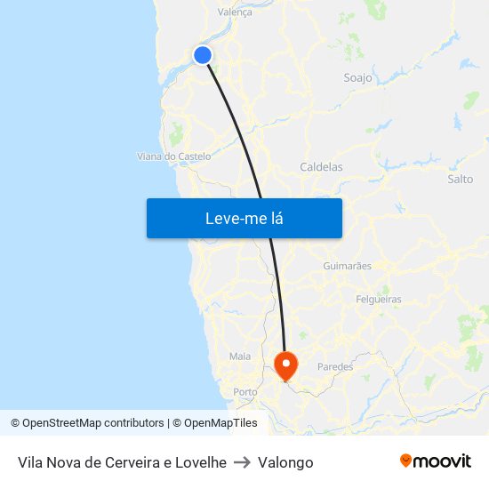 Vila Nova de Cerveira e Lovelhe to Valongo map