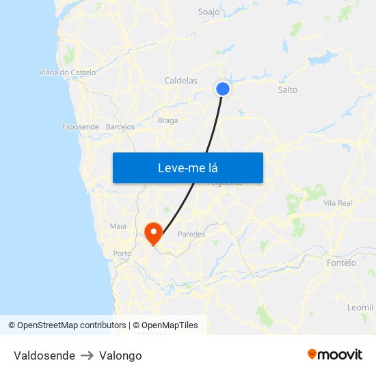 Valdosende to Valongo map