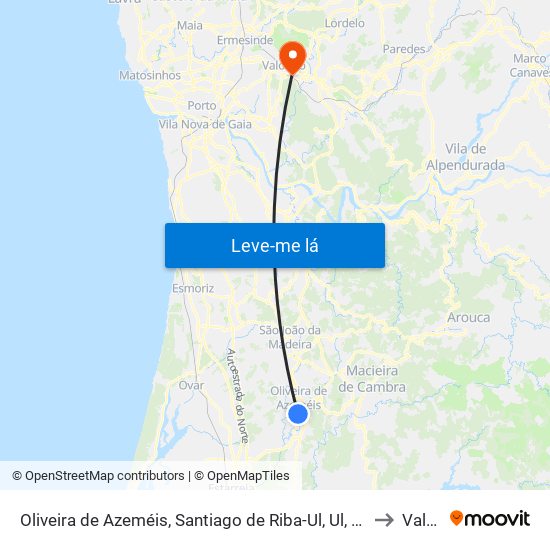 Oliveira de Azeméis, Santiago de Riba-Ul, Ul, Macinhata da Seixa e Madail to Valongo map