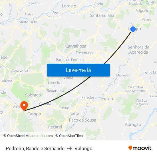 Pedreira, Rande e Sernande to Valongo map