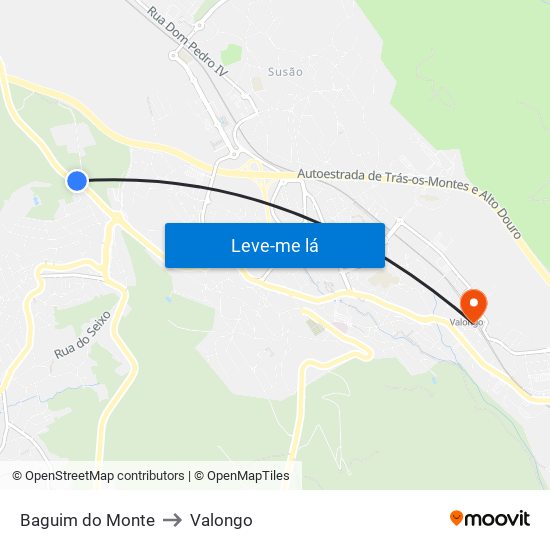 Baguim do Monte to Valongo map