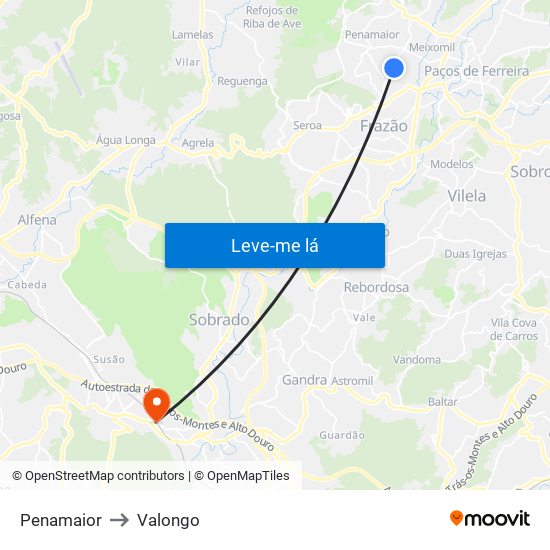 Penamaior to Valongo map