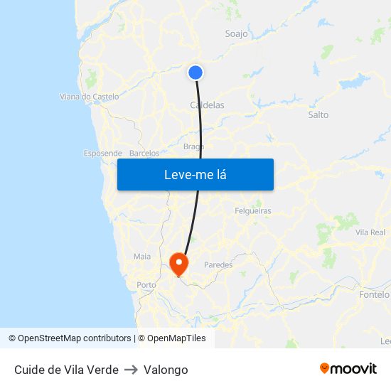 Cuide de Vila Verde to Valongo map