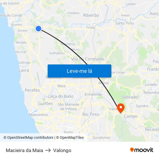 Macieira da Maia to Valongo map