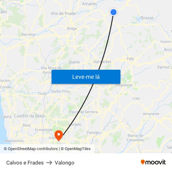 Calvos e Frades to Valongo map