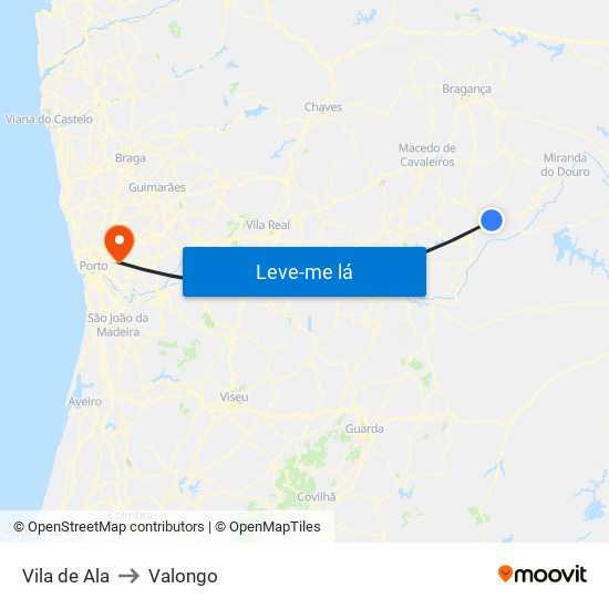 Vila de Ala to Valongo map