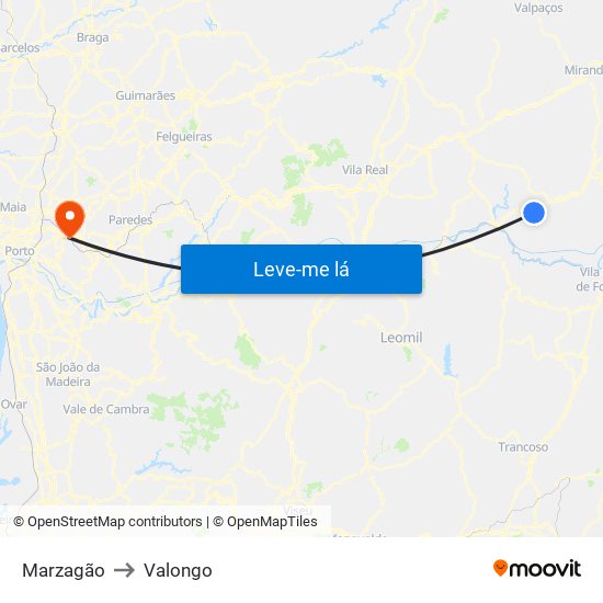 Marzagão to Valongo map